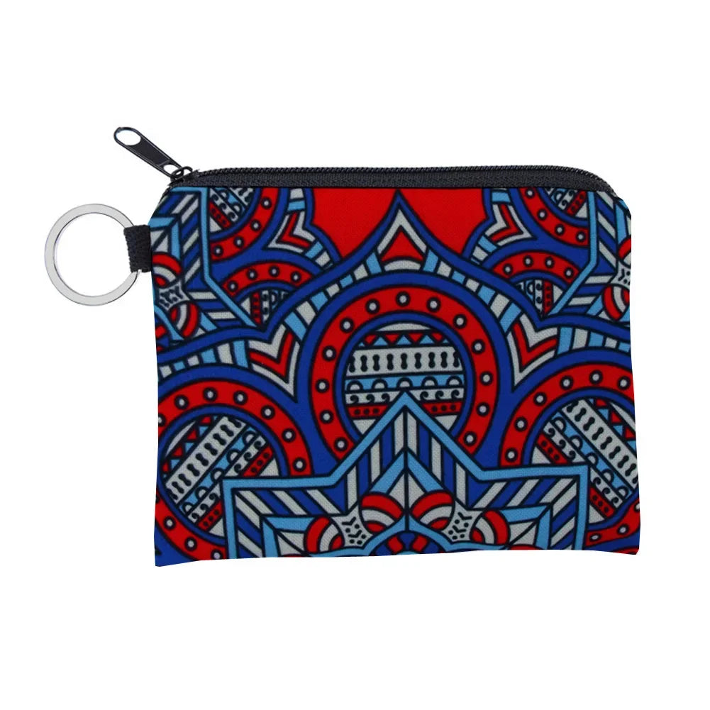 Bohemian Style Small Coin Purse Mini Wallet Coin Bag Datura flower pattern Print Waterproof with Zipper Keys Wallets for Women