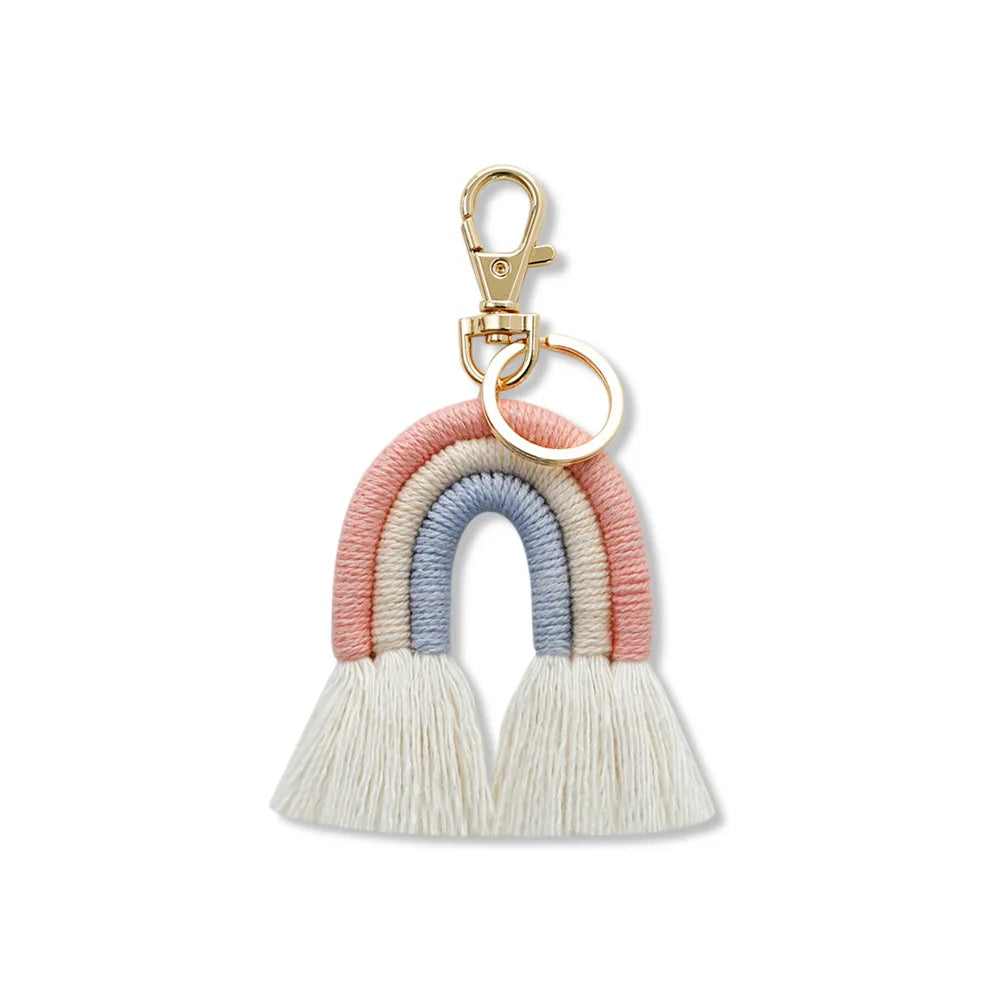 Fashion Rainbow Keychain Bohemian Tassel Key Chain Car Keyring Holder Women Girl Bag Ornaments Handbag Charms Wallet Purse Decor