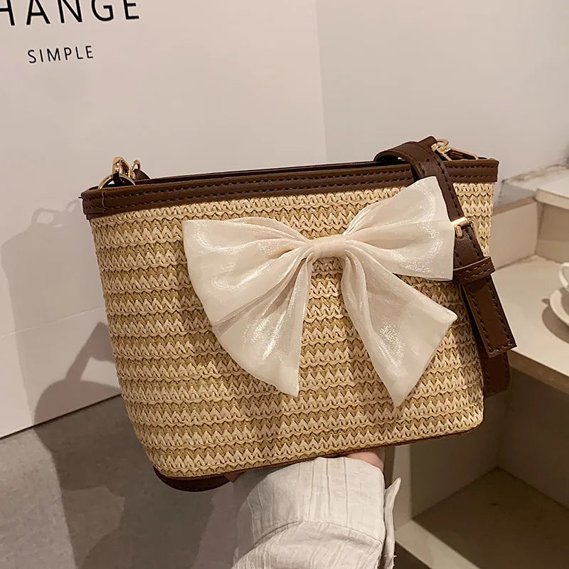 2024 New Woven Bag Women's Summer Versatile Crossbody Beach Resort Bag Mini Bohemian Phone Wallet Bucket Bag