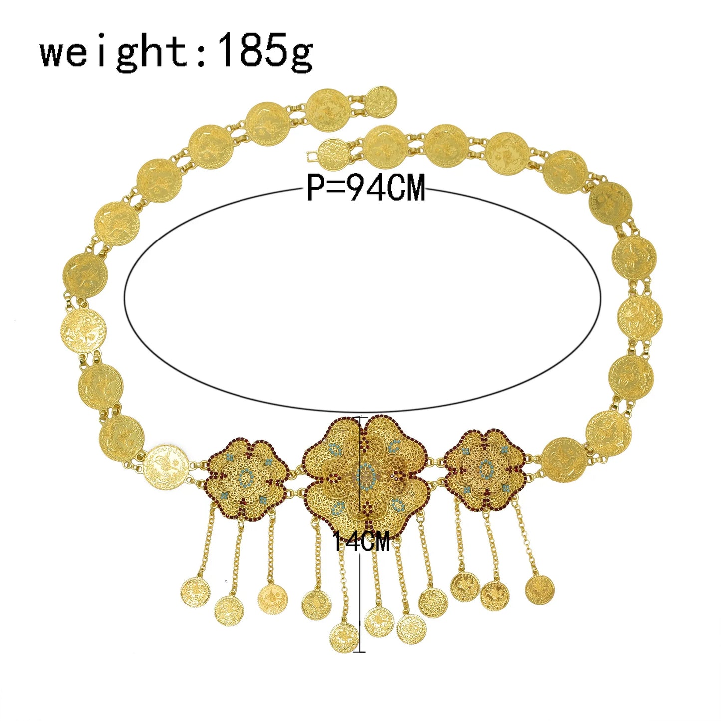 Hollow Out Flower Coins Chain Pendant Belt for Women Rhinestone Waist Chains Jewelry India Gypsy Dance Dress Accessories Gift