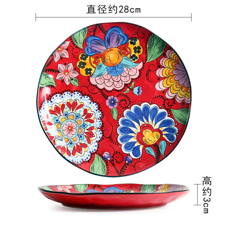 Creative Boho Ceramic Plate European Classical Painted Steak Pasta Dinner Plates Restaurant Hotel Serving Tray Home Tableware
