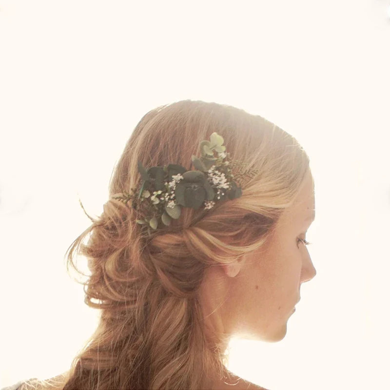 Greenery Handmade Eucalyptus Bridal Hair Comb, Boho Wedding Headpiece, Romantic Dried Flower Comb for Bridesmaids supplies