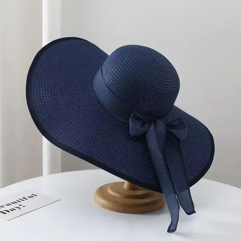 wide brim Straw Hat for Women Wholesale female dome straw hat visor foldable beach hat lady sun hat summer French retro topper