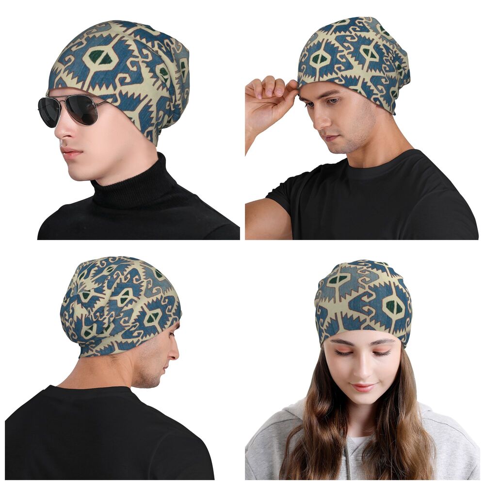 Custom Persian Kilim Print Skullies Beanies Caps Cool Warm Knitted Hats Unisex Bohemian Geometric Ethnic Style Bonnet Hats