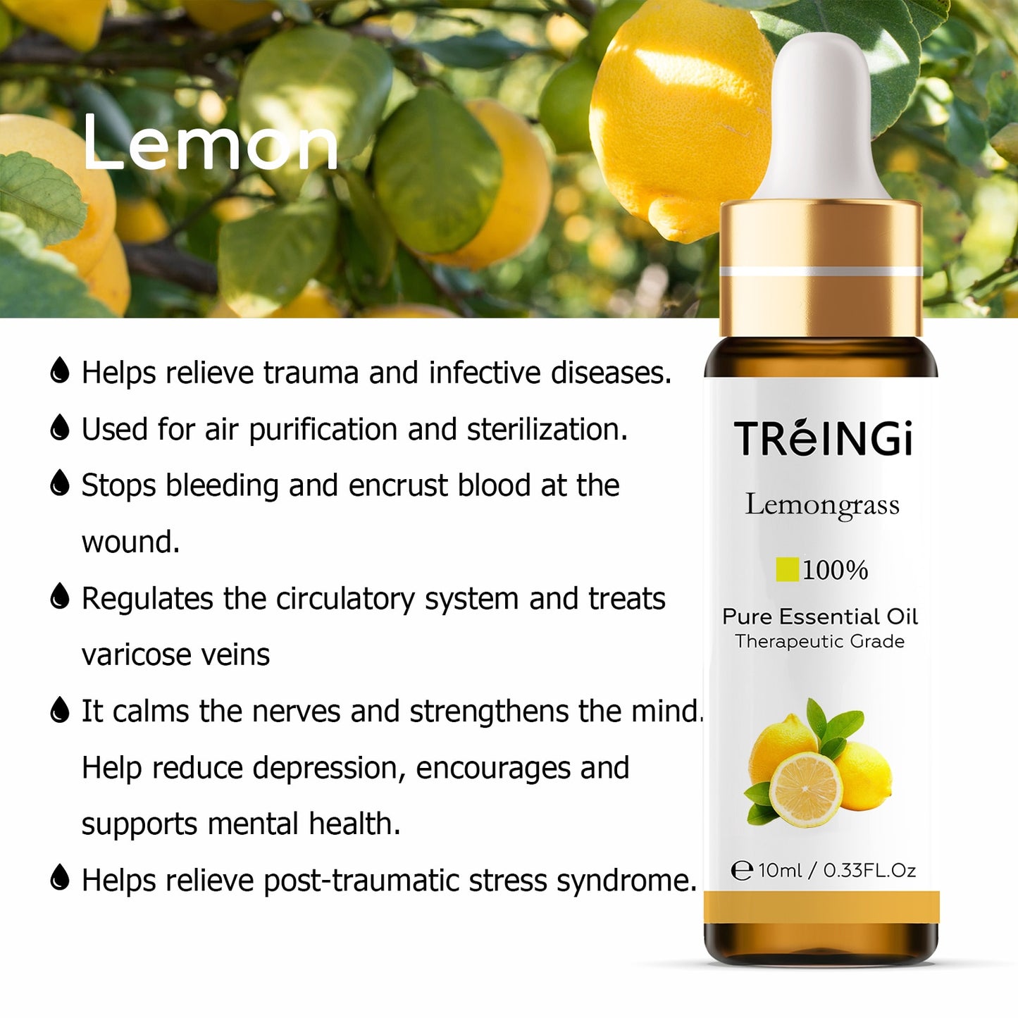 10ml Pure Natural Sandalwood Essential Oils Jasmine Lavender Rose Vanilla Mint Sage Cinnamon Bergamot Tea Tree Oil with Dropper