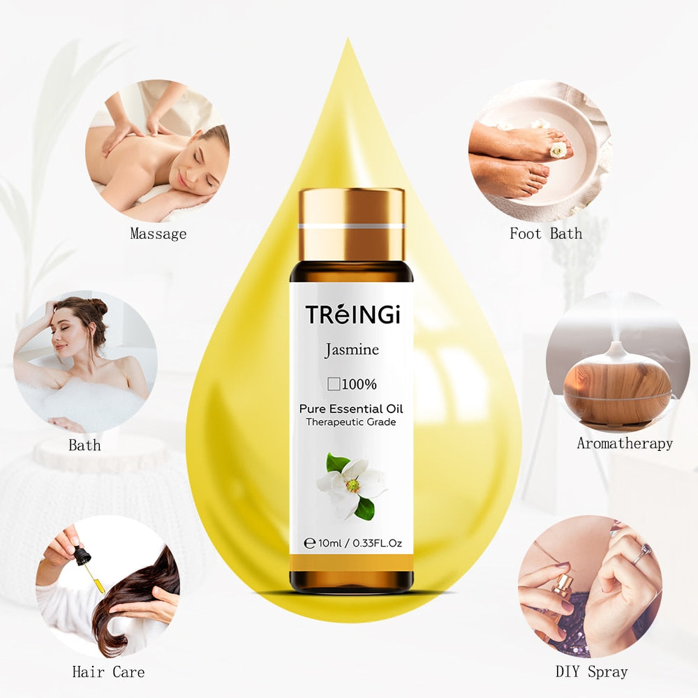 10ml Pure Natural Sandalwood Essential Oils Jasmine Lavender Rose Vanilla Mint Sage Cinnamon Bergamot Tea Tree Oil with Dropper