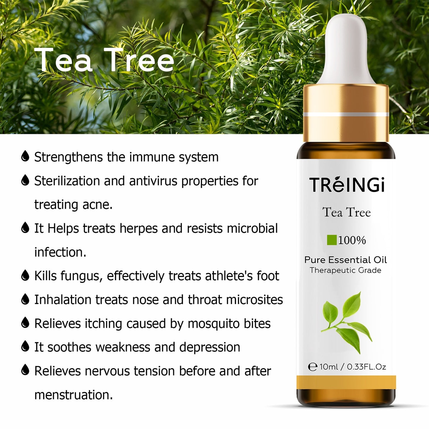 10ml Pure Natural Sandalwood Essential Oils Jasmine Lavender Rose Vanilla Mint Sage Cinnamon Bergamot Tea Tree Oil with Dropper