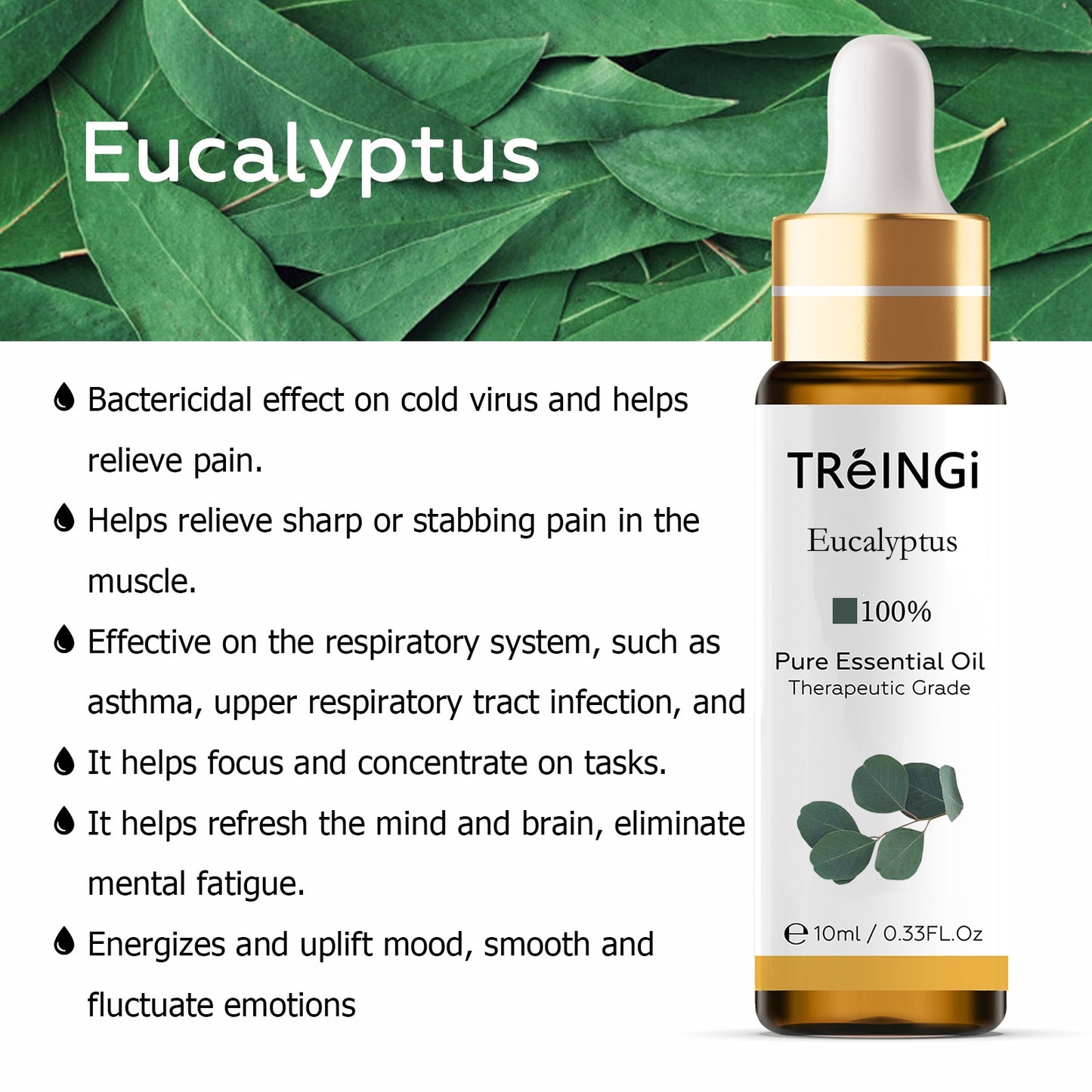 10ml Pure Natural Sandalwood Essential Oils Jasmine Lavender Rose Vanilla Mint Sage Cinnamon Bergamot Tea Tree Oil with Dropper