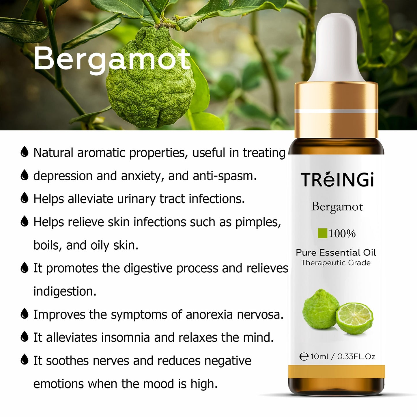10ml Pure Natural Sandalwood Essential Oils Jasmine Lavender Rose Vanilla Mint Sage Cinnamon Bergamot Tea Tree Oil with Dropper