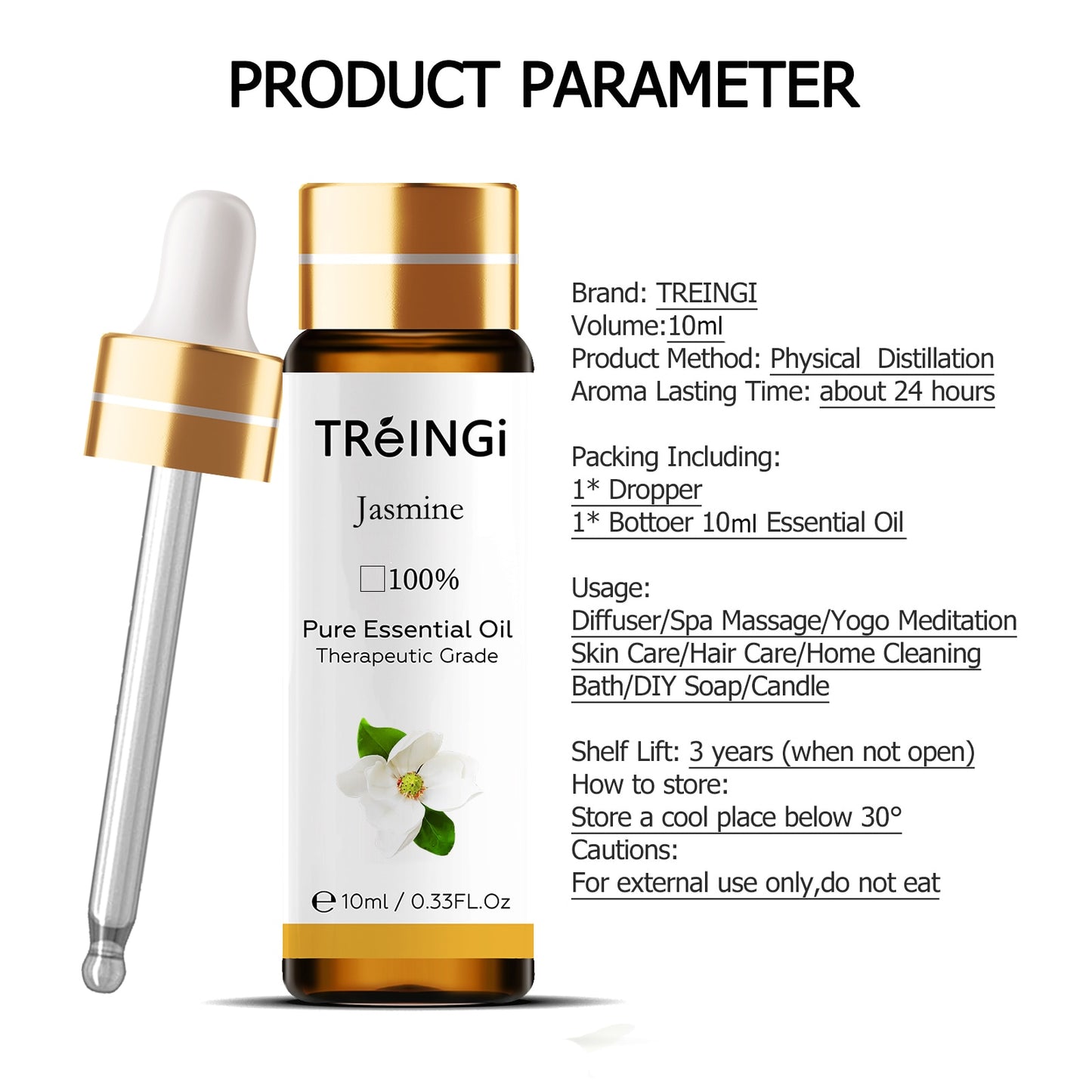 10ml Pure Natural Sandalwood Essential Oils Jasmine Lavender Rose Vanilla Mint Sage Cinnamon Bergamot Tea Tree Oil with Dropper
