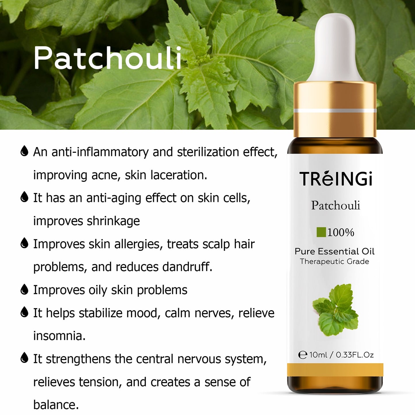 10ml Pure Natural Sandalwood Essential Oils Jasmine Lavender Rose Vanilla Mint Sage Cinnamon Bergamot Tea Tree Oil with Dropper