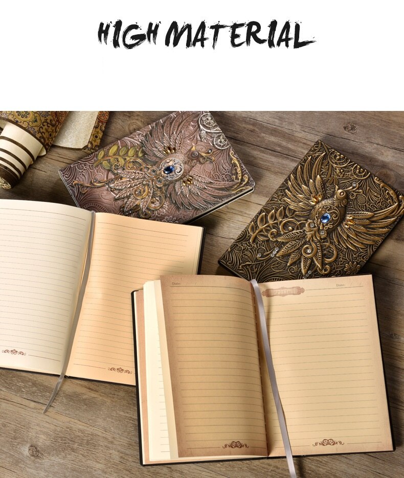 Retro Vintage PU Planner 3D Birds Thick Diary Collection Old Fashion Craft Ruled Paper Creative Gifts