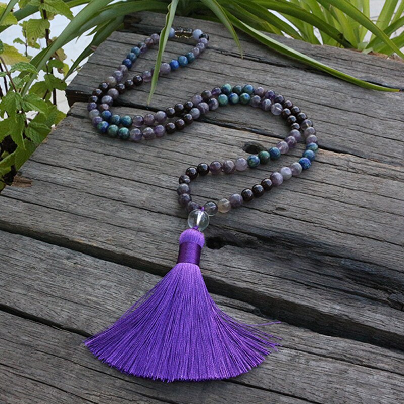 100% 8mm Natural Stone Beads,Amethyst,Garnet,Lapis, JapaMala Beads, 108 Mala Necklace,Meditation Mantra Beads, Spiritual Jewelry