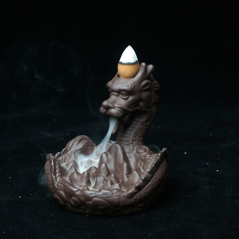 Dragon Statue Backflow Incense Burner Ceramic Sandalwood Censer Home Ornaments Figurines Backflowing Sandalwood Incensory