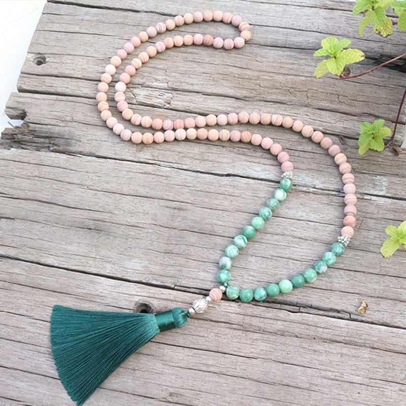 8mm Natural Stone Beads,Matte Line Stone,Qinghai Jadeite,JapaMala Sets,Spiritual Jewelry,Meditation,Inspirational,108 Mala Beads