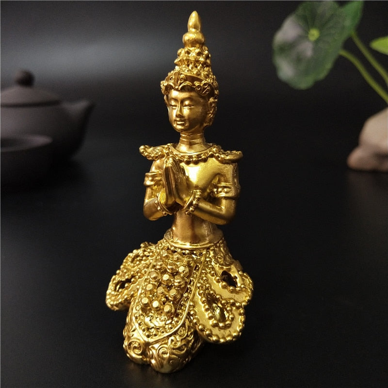 Golden Meditation Buddha Statue Thailand Buddha Sculptures Figurines Resin Crafts Ornament For Home Garden Flowerpot Decoration