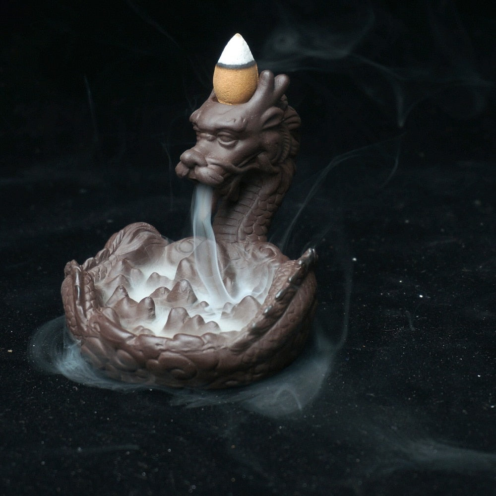 Dragon Statue Backflow Incense Burner Ceramic Sandalwood Censer Home Ornaments Figurines Backflowing Sandalwood Incensory