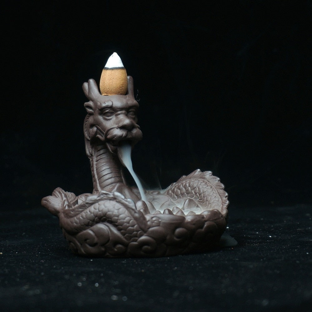 Dragon Statue Backflow Incense Burner Ceramic Sandalwood Censer Home Ornaments Figurines Backflowing Sandalwood Incensory