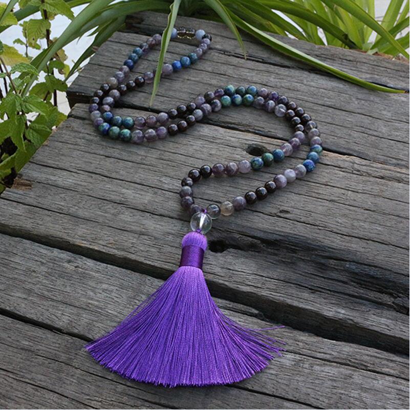100% 8mm Natural Stone Beads,Amethyst,Garnet,Lapis, JapaMala Beads, 108 Mala Necklace,Meditation Mantra Beads, Spiritual Jewelry