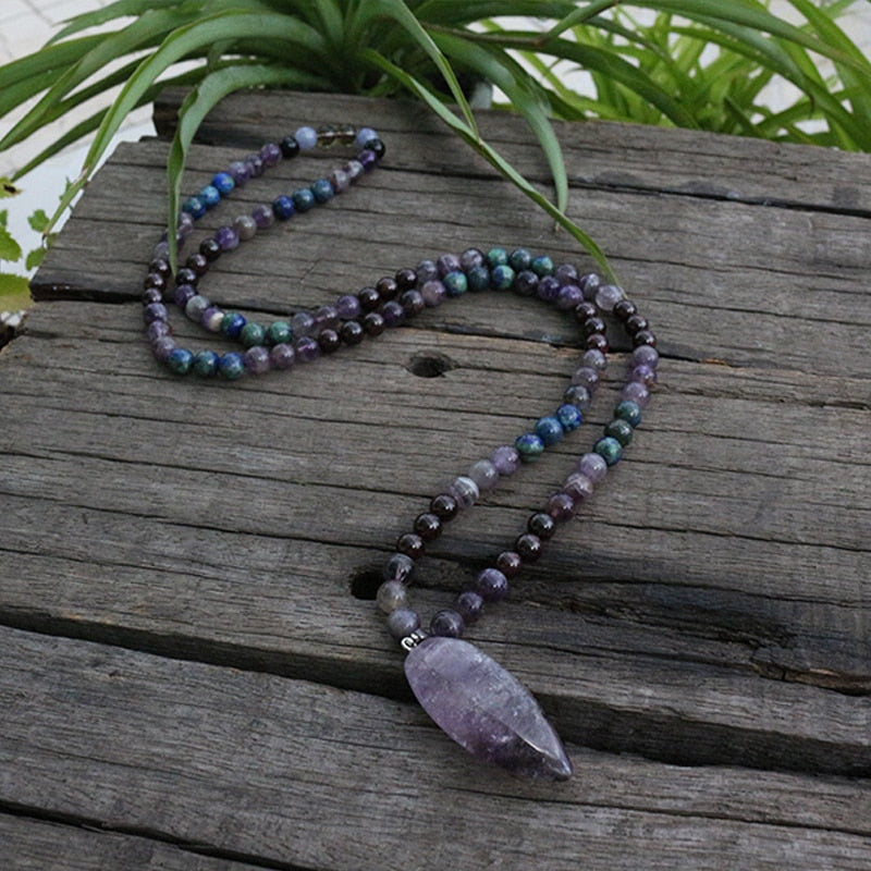 100% 8mm Natural Stone Beads,Amethyst,Garnet,Lapis, JapaMala Beads, 108 Mala Necklace,Meditation Mantra Beads, Spiritual Jewelry