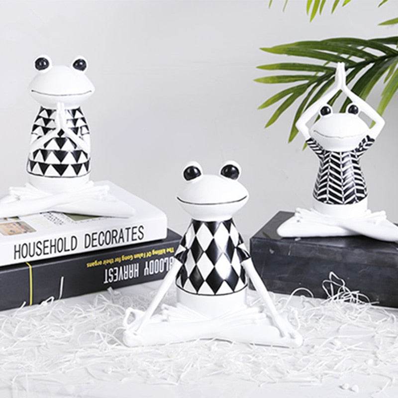 VILEAD Yoga Frog Figurines Meditation Animal Ornaments Resin Statue Living Room Bedroom Interior Decor Office Home Decoration