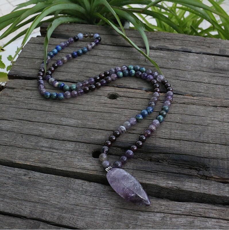 100% 8mm Natural Stone Beads,Amethyst,Garnet,Lapis, JapaMala Beads, 108 Mala Necklace,Meditation Mantra Beads, Spiritual Jewelry