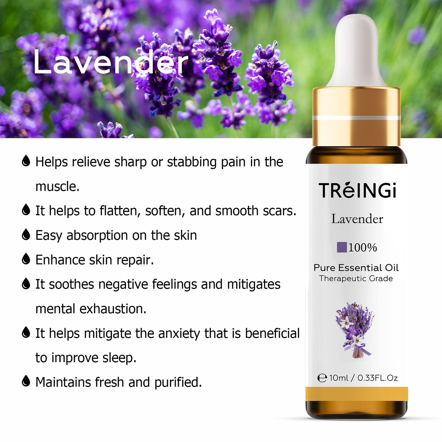 10ml Pure Natural Sandalwood Essential Oils Jasmine Lavender Rose Vanilla Mint Sage Cinnamon Bergamot Tea Tree Oil with Dropper
