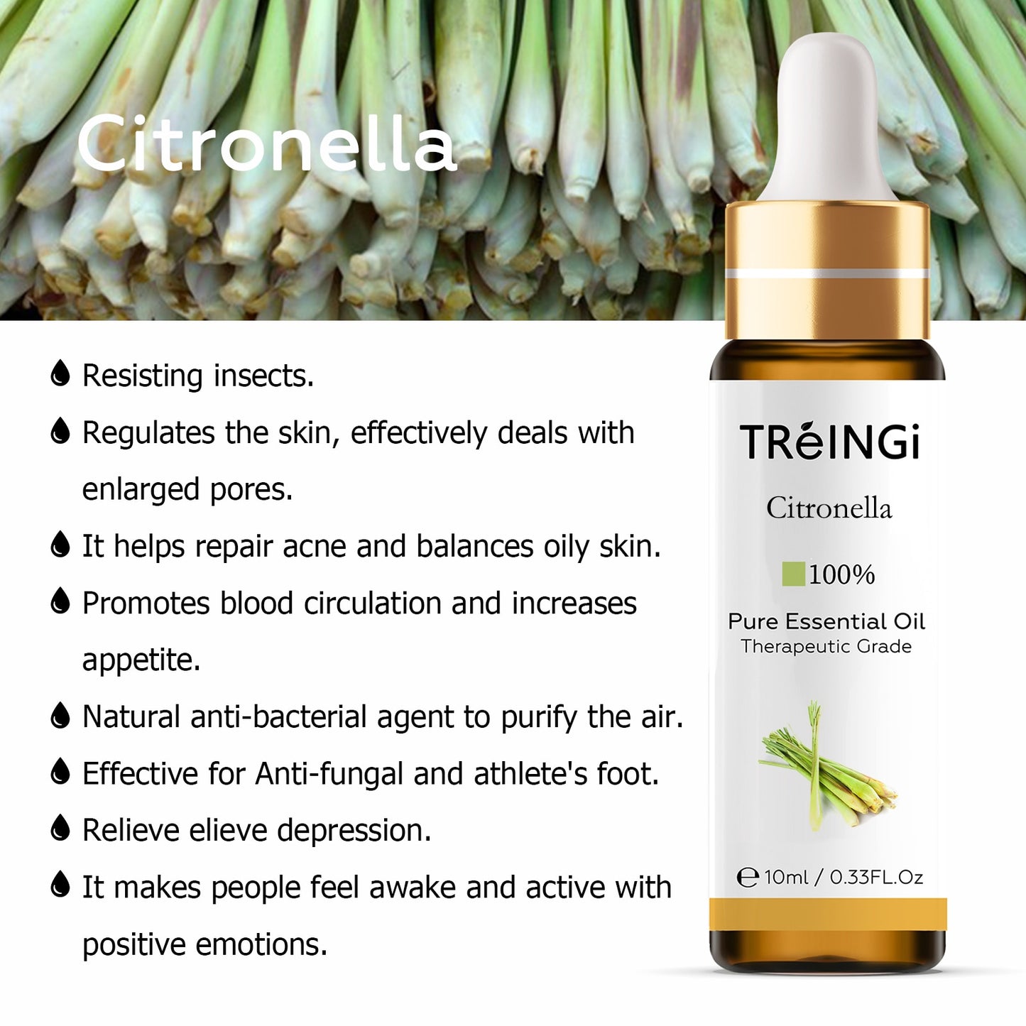 10ml Pure Natural Sandalwood Essential Oils Jasmine Lavender Rose Vanilla Mint Sage Cinnamon Bergamot Tea Tree Oil with Dropper