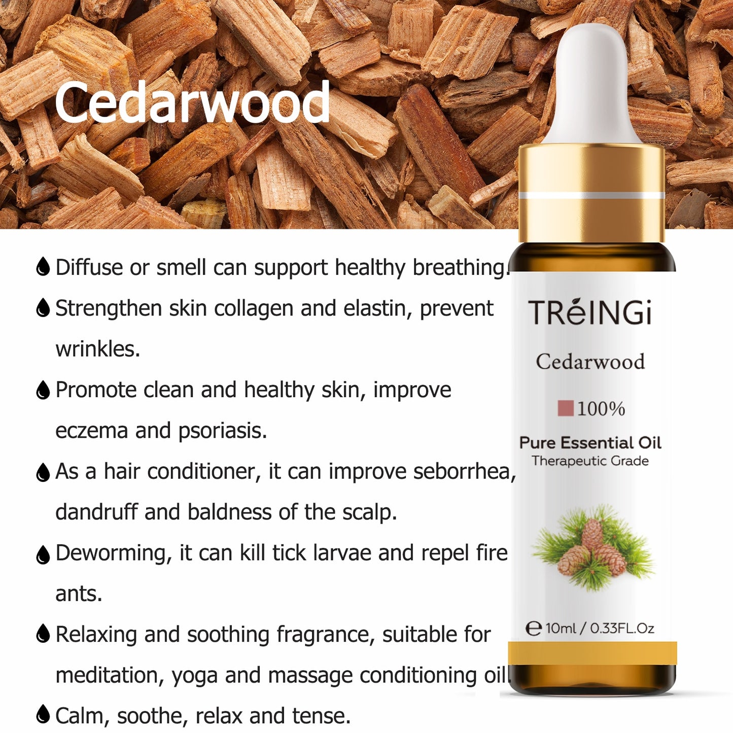 10ml Pure Natural Sandalwood Essential Oils Jasmine Lavender Rose Vanilla Mint Sage Cinnamon Bergamot Tea Tree Oil with Dropper