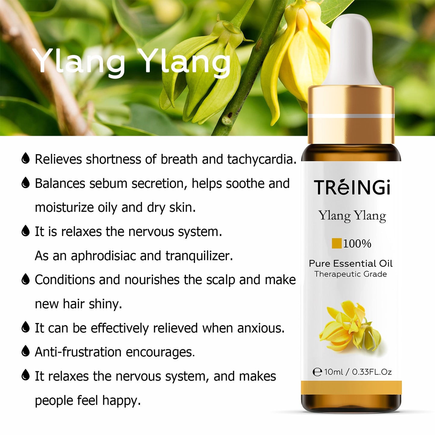 10ml Pure Natural Sandalwood Essential Oils Jasmine Lavender Rose Vanilla Mint Sage Cinnamon Bergamot Tea Tree Oil with Dropper