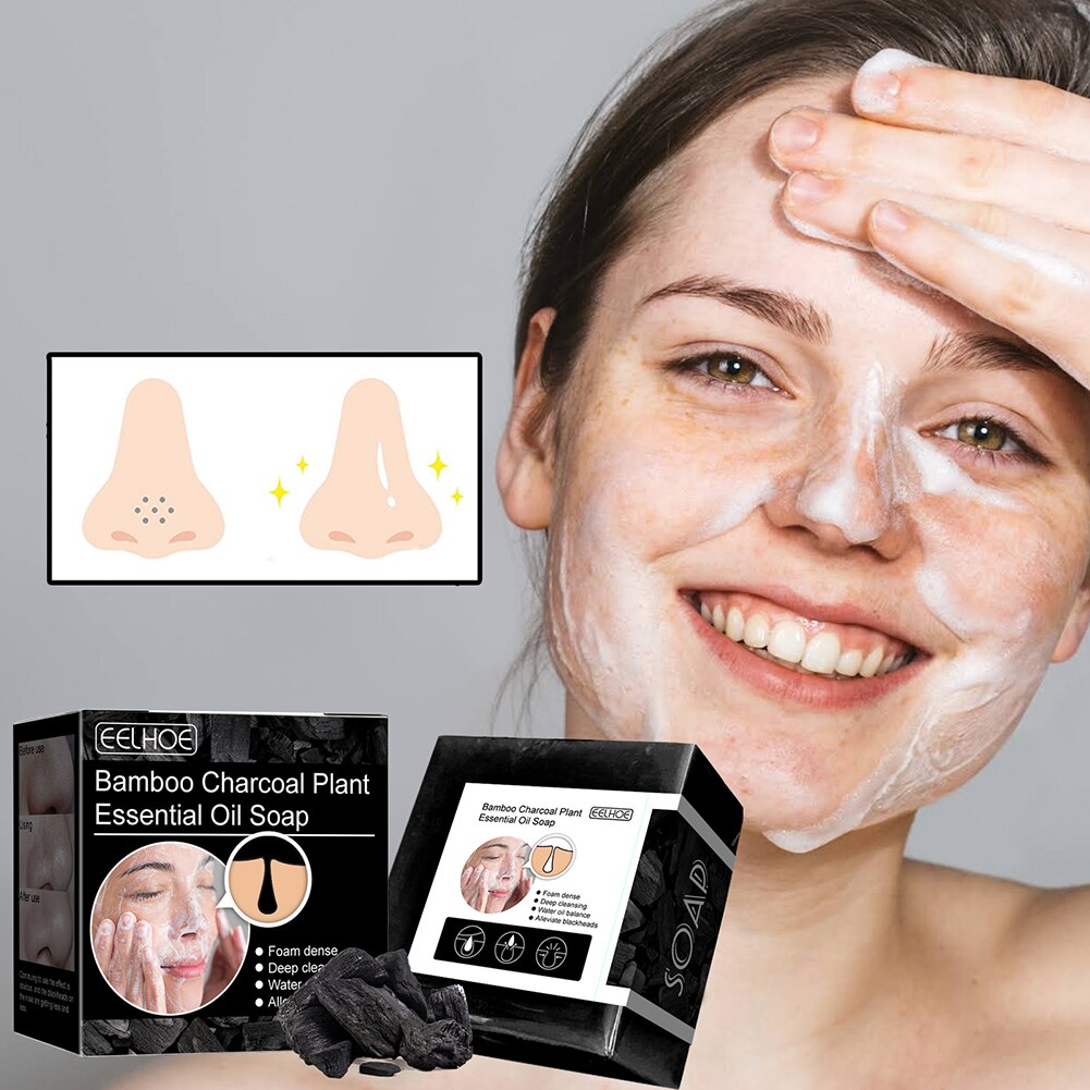 Natural Organic Herbal Essential Black Bamboo Oil Soap Whitening Handmade Soap Skin Remove Acne Deep Cleansing Face Hair Care