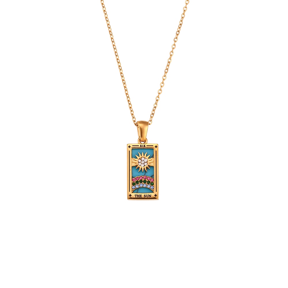 2022 New Design Christmas Jewelry Gift Colorful Gometric Meaningful Moon Sun Lover Stainless Steel Tarot Necklaces For Women