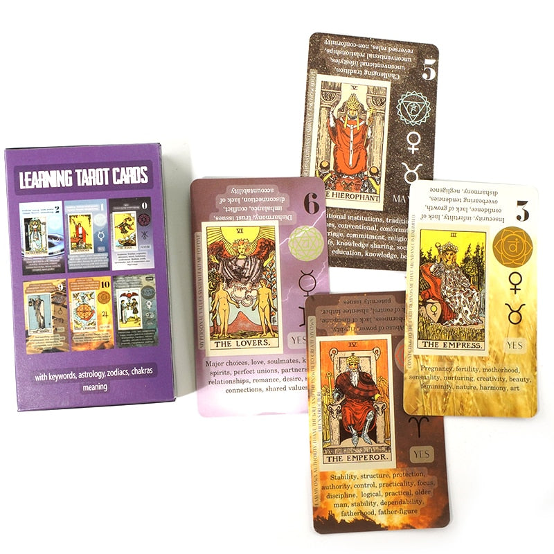 Tarot for Beginners Tarot with Meanings on Them on the Cards Keywords Reversed Chakra Planet Zodiac Element medium size Lean