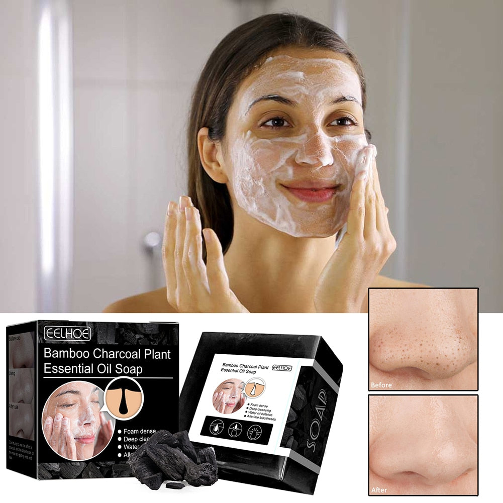 Natural Organic Herbal Essential Black Bamboo Oil Soap Whitening Handmade Soap Skin Remove Acne Deep Cleansing Face Hair Care