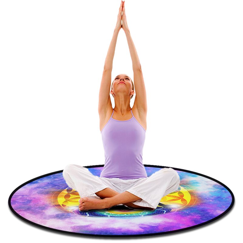 Colorful Seven Chakra Carpet Flower of Life Round Yoga Mat Reiki Meditation Rug Spiritual Healing Energy Crystal Pad Non-slip