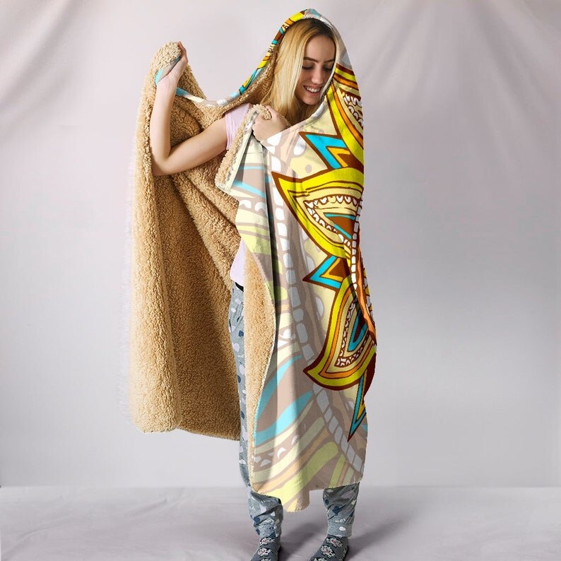 Hippie Sun and Moon Flower Hooded Blanket - Hippy Vibes, Spiritual Powers, Soft Wearable Blanket Hoodie, Femininity Rebirth, Coz