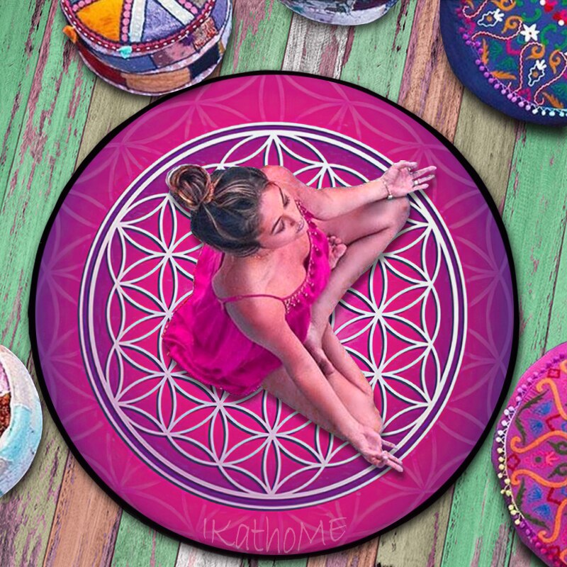 Sacred Spiritual Flower of Life Round Area Rug Living Room Floor Mat Bedroom Decoration Yoga Meditation Galaxy Carpets Non-slip
