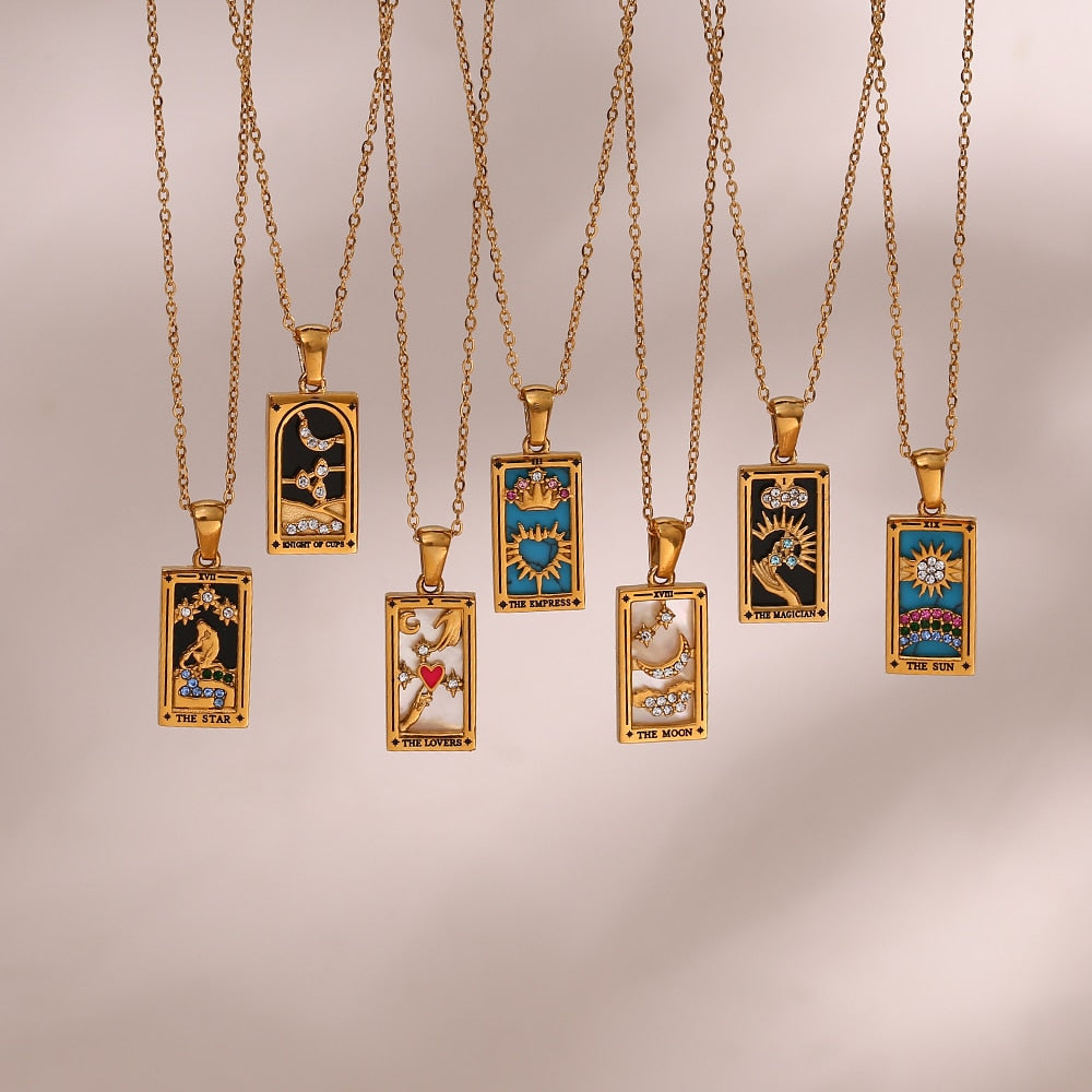 2022 New Design Christmas Jewelry Gift Colorful Gometric Meaningful Moon Sun Lover Stainless Steel Tarot Necklaces For Women