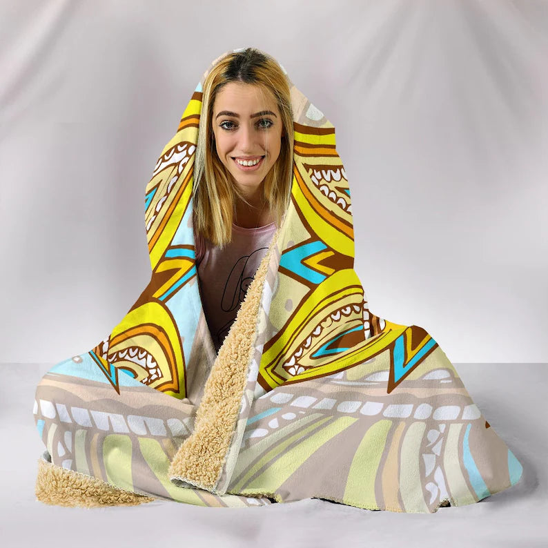 Hippie Sun and Moon Flower Hooded Blanket - Hippy Vibes, Spiritual Powers, Soft Wearable Blanket Hoodie, Femininity Rebirth, Coz
