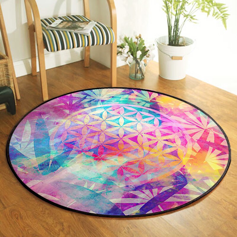 Sacred Spiritual Flower of Life Round Area Rug Living Room Floor Mat Bedroom Decoration Yoga Meditation Galaxy Carpets Non-slip