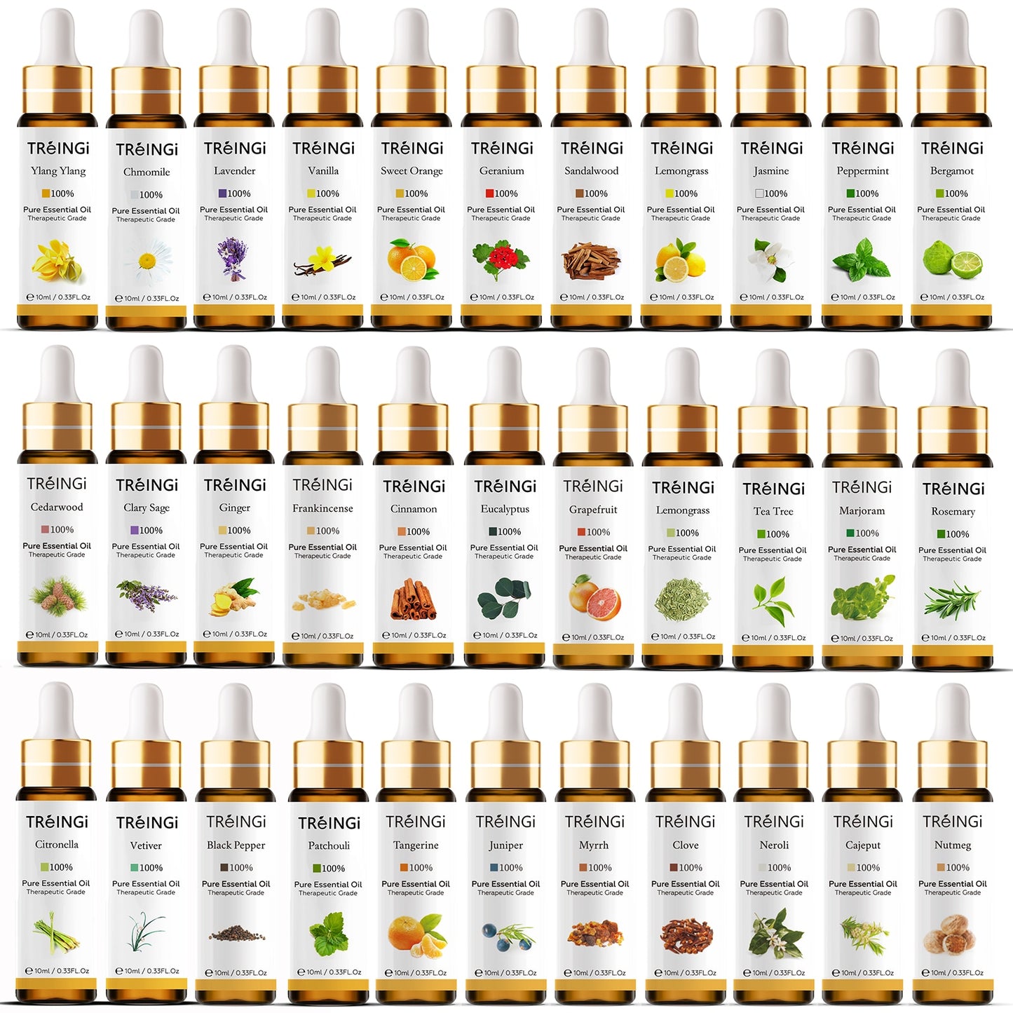 10ml Pure Natural Sandalwood Essential Oils Jasmine Lavender Rose Vanilla Mint Sage Cinnamon Bergamot Tea Tree Oil with Dropper