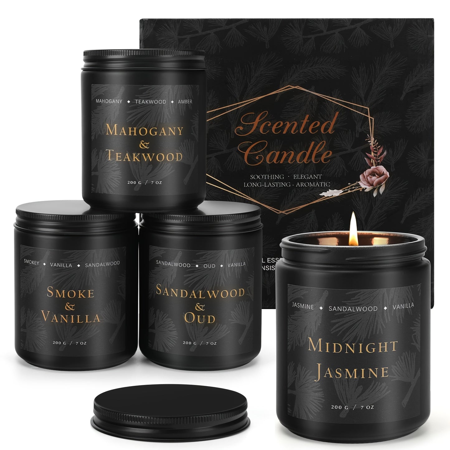 4pcs Scented Candle Set | Men'S Candle Set, Home Scented Candles, Men'S Gift Scented Gift Set - Men'S Gift Soy Candles (Sandalwood/ Mahogany Teak & Sandalwood/Smoke Vanilla/Jasmine), Home Decor