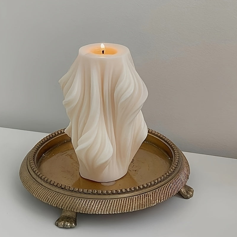 [Holiday Cheer, Aromatherapy Candle] Relaxing Spice Scent Handmade Soy & Beeswax Aromatherapy Candle - Modern Irregular Shape, Indoor/Outdoor Use, Minimalist Elegance, Geometric Wave Design, Scented Candles, Holiday Cheer