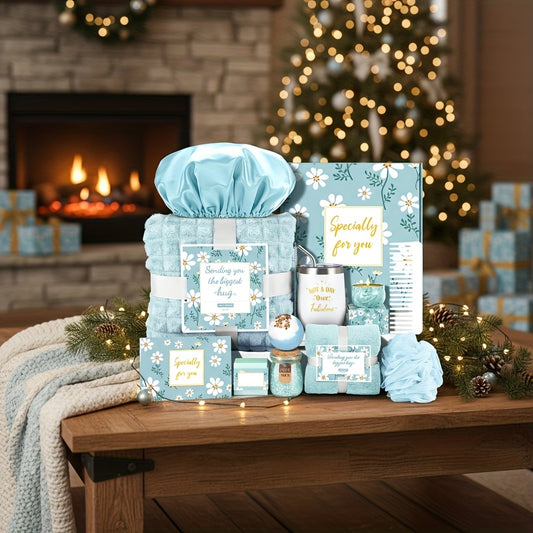 Spa Gift Basket Set for Women - Luxury Self-Care & Relaxation Gift Box with Eucalyptus Bath Bombs, Lavender & Mint Scented Candles, Bath Salts, Face Masks