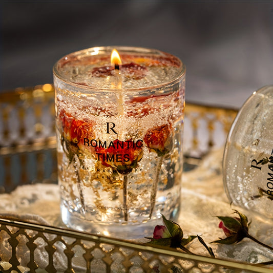 [Romantic Soy Candle] 50-Hour Burn Time Romantic 7.4oz Soy Candle with Real Flowers & Essential Oils | Floral Scented, Elegant Glass Jar for Home Decor, Relaxation, and Gifting, Scented Candles, Best for Christmas, Perfect fo