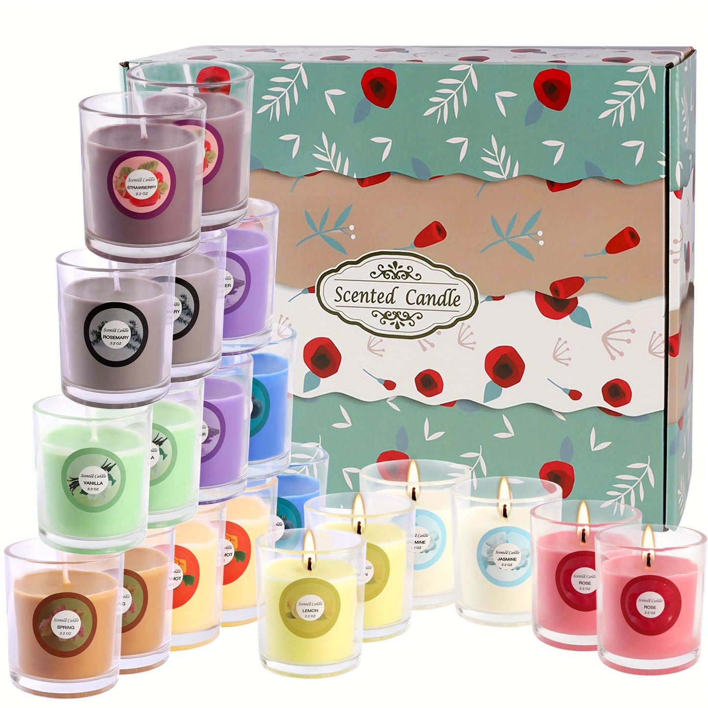[Scented Candles Gift Set] 20 Packs of Strongly Scented Soy Wax Candles | 10 Scents, Glass Jar Candles Gift Set for Ladies Birthday, Mother's Day, Christmas, Valentine's Day, Halloween
