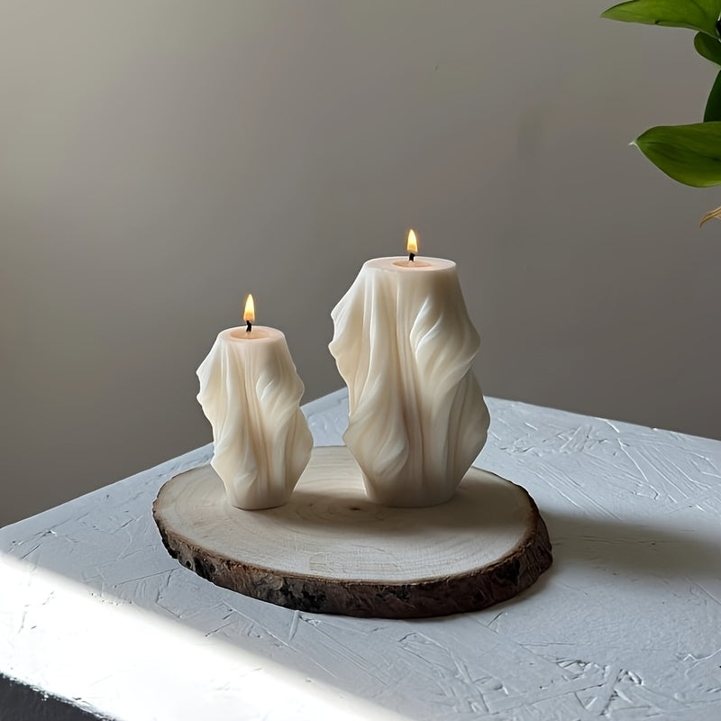 [Holiday Cheer, Aromatherapy Candle] Relaxing Spice Scent Handmade Soy & Beeswax Aromatherapy Candle - Modern Irregular Shape, Indoor/Outdoor Use, Minimalist Elegance, Geometric Wave Design, Scented Candles, Holiday Cheer