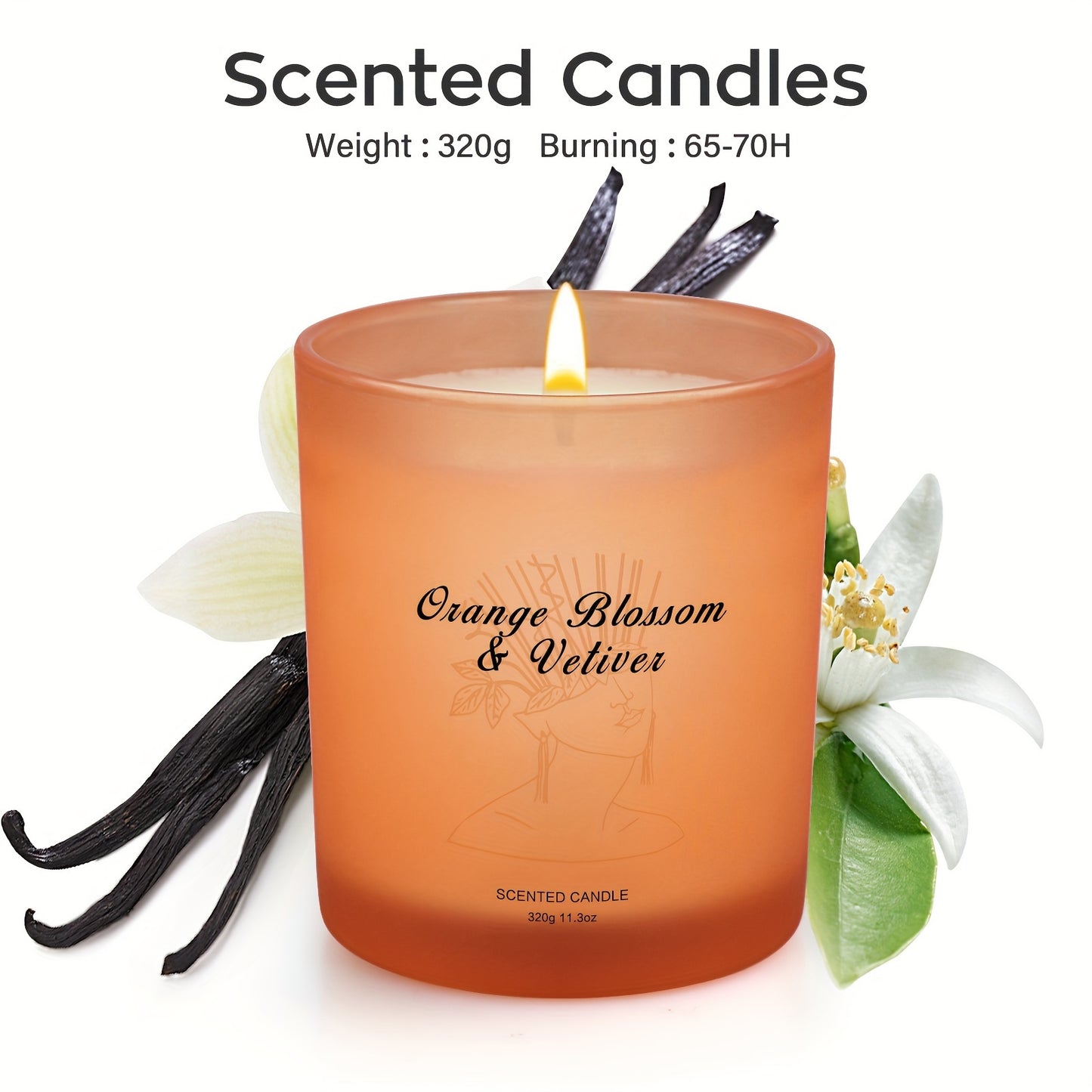 YINUO LIGHT Large Jar Candles Made With 11.3oz Natural Soy Wax | Scented Candles | Candles For Home Scented | Aromatherapy Candles Gifts | Birthday Gifts For Women | Orange Blossom Candle