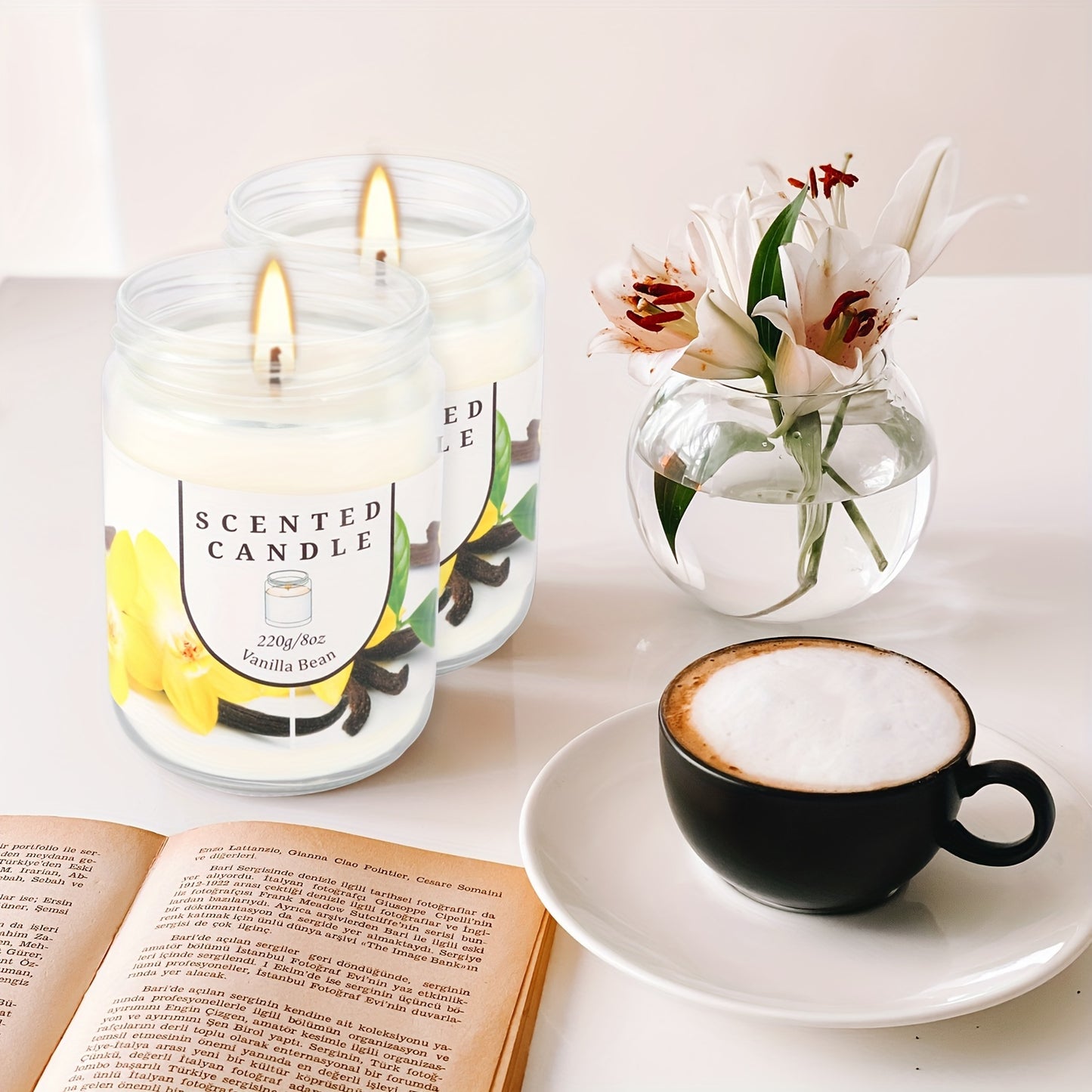 Pack of 2 Vanilla & Bean Blossom Odor Elimination Scented Candles Gift Set for Women, Soy Wax Candles for Home