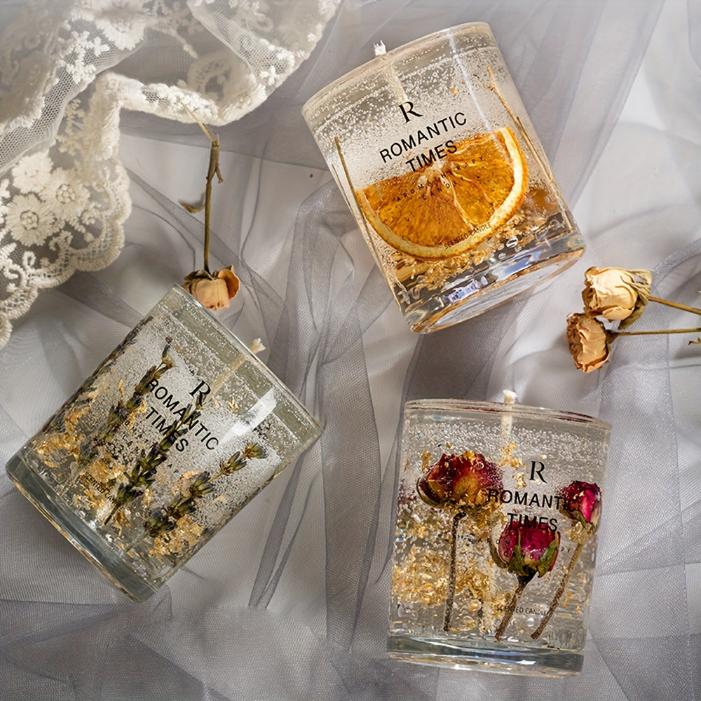 [Romantic Soy Candle] 50-Hour Burn Time Romantic 7.4oz Soy Candle with Real Flowers & Essential Oils | Floral Scented, Elegant Glass Jar for Home Decor, Relaxation, and Gifting, Scented Candles, Best for Christmas, Perfect fo